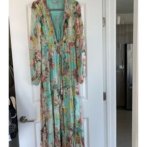 Hemant and & Nandita Floral, tiered maxi dress with shell tassel ties. Size Med